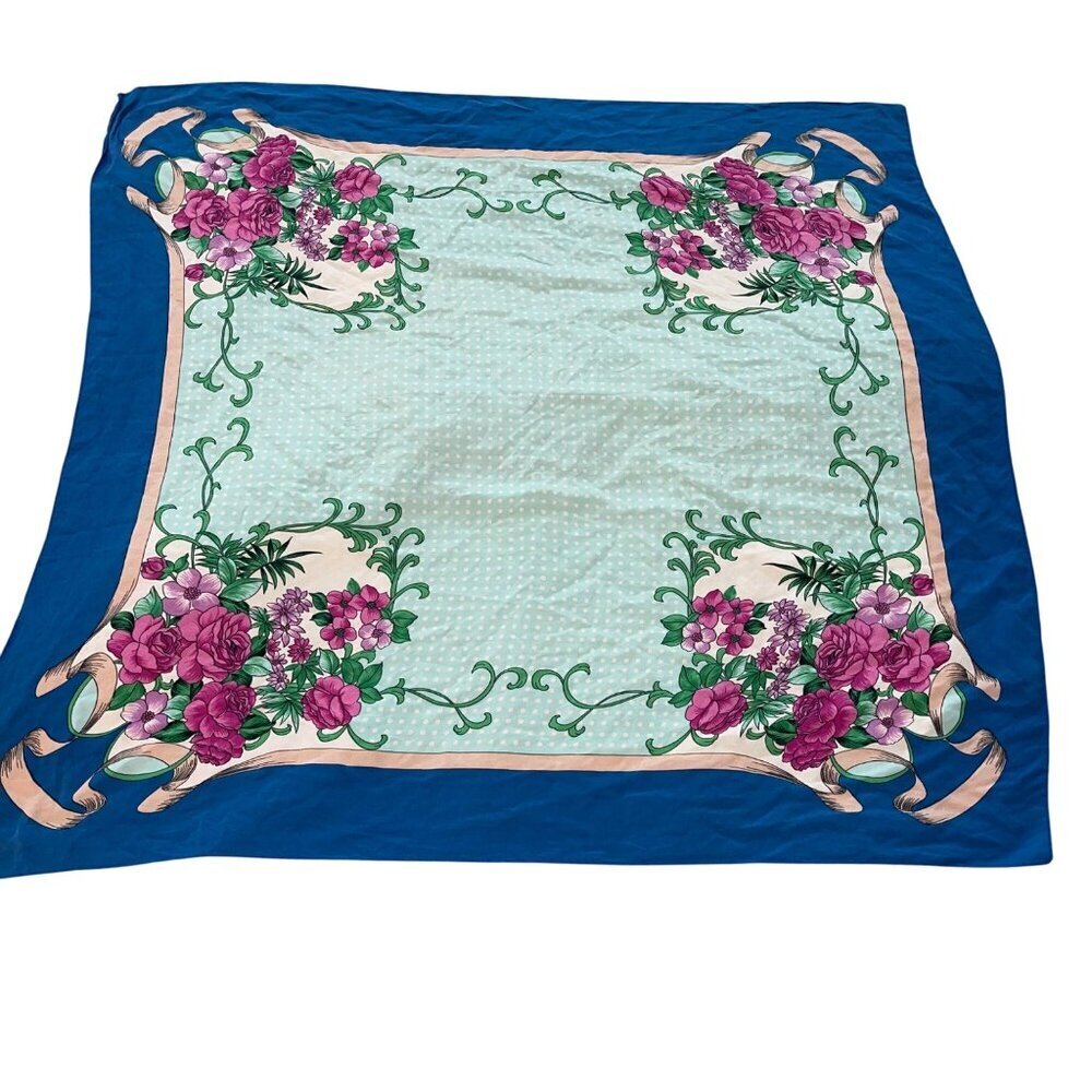 Vintage Womens Scarf Blue Floral Casual